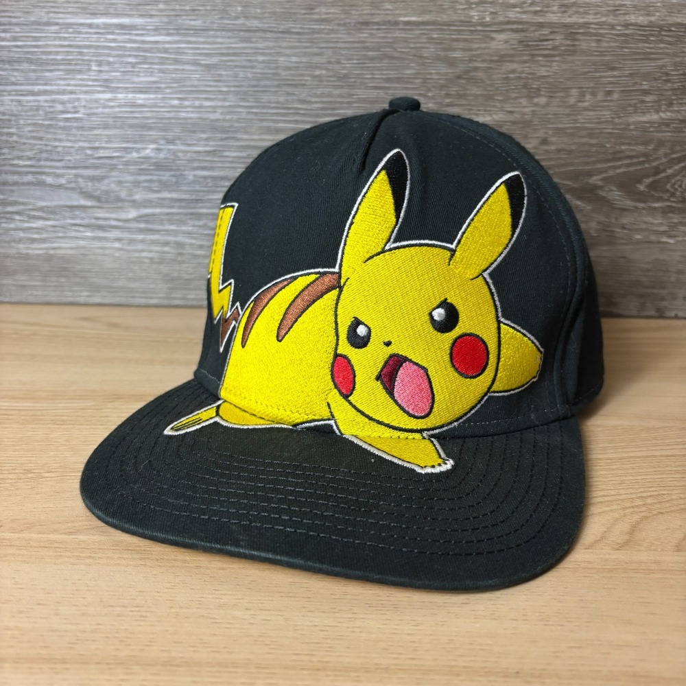 Pokemon Hat Cap Snapback Black Yellow Pikachu Adjustable Big Logo